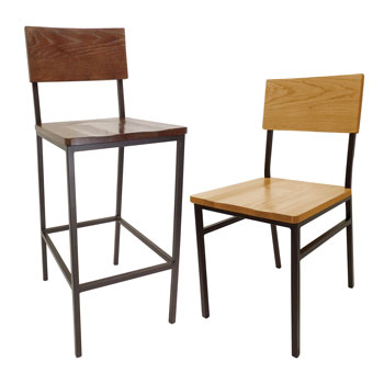 Metal Rustic Oak Chair & Barstool