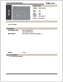 Culp Slumber Fabric Specifications
