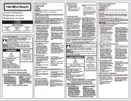 Hamilton Beach Commercial Compact Fridge Manual