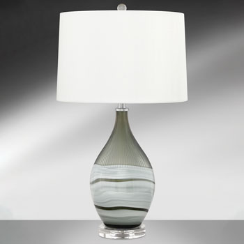 28" Grey and White Swirl Glass Table Lamp