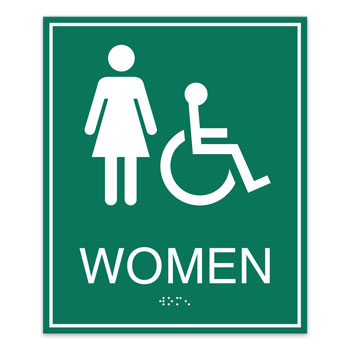 ADA Women+Accessible Restroom Sign w/ Border  - 7.5"W x 9"H