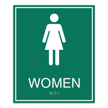 Braille WOMEN Restroom Sign w/ Border  - 7.5"W x 9"H