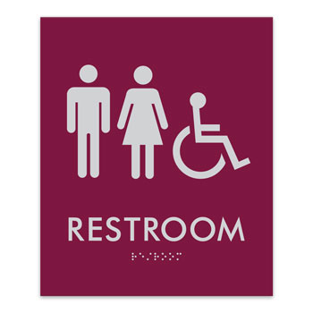 Essential ADA Braille Unisex+Handicap Restroom Sign  - 7.5"W x 9"H