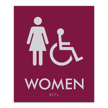 Essential ADA Braille Women+Accessible Restroom Sign  - 7.5"W x 9"H