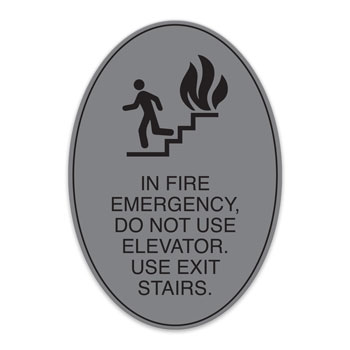 Oval Engraved "In Fire Emergency.." Sign w/ Border; 9"Wx13"H