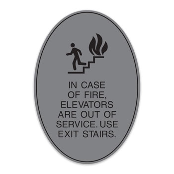 Oval Engraved "In Case of Fire..." Sign w/ Border -. 9"Wx13"H