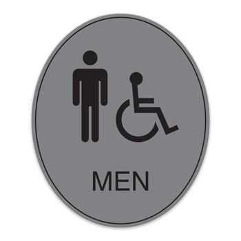 Oval Engraved MEN Sign w/ Border & Handicap Symbol  - 7.5"W x 9"H
