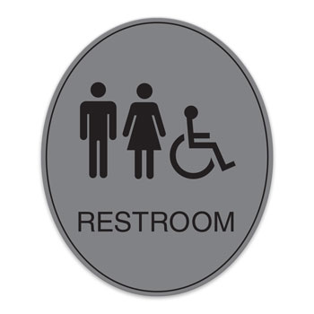 Oval Engraved Restroom Sign (Unisex & Handicap Symbols)  - 7.5"W x 9"H