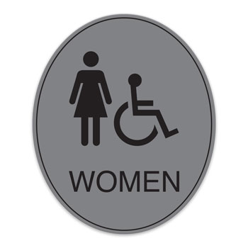 Oval Engraved WOMEN Sign w/ Handicap Symbol  - 7.5"W x 9"H