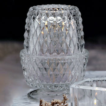 RESTAURANT CANDLE LAMP W/ FROSTED VASELINE BOTTOM & CLEAR TOP 