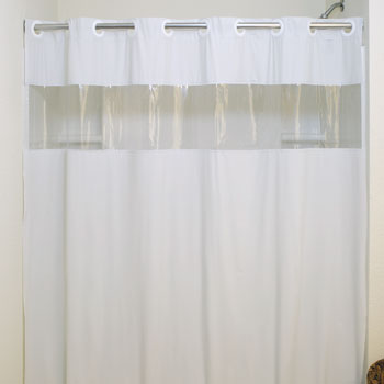 Hookless Shower Curtain White 71" x 74" Vinyl Vision See Thru Window 8 Gauge 