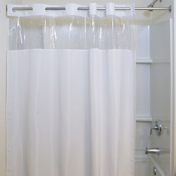 Pre Hooked Polyester Shower Curtain, Hotel Shower Curtains And Rods