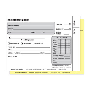 2-part Carbonless Registration Card 4.25" x 5.75"  500/pk.