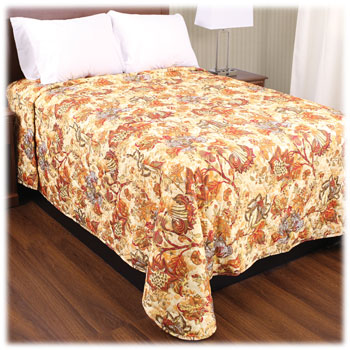 Trevira Quilted Polyester Bedspreads - Floral Garden Tan