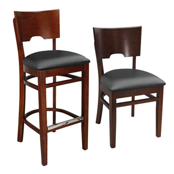 Wood Notched Back Chair & Stool