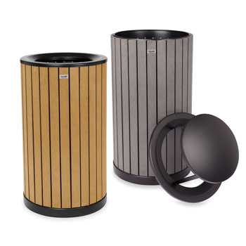 Round 32 gal. Outdoor Trash Container w/ Slatted Panels