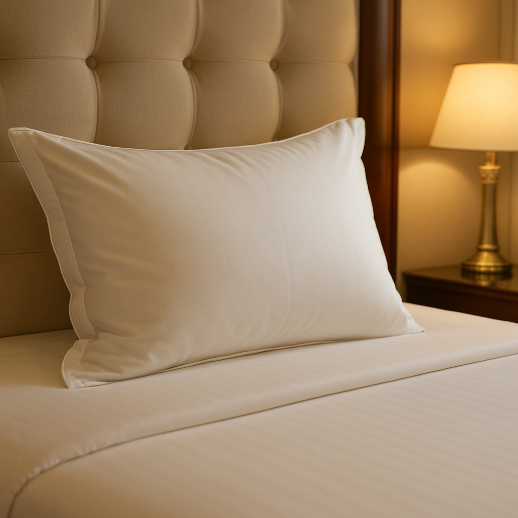A luxurious hotel pillow on a neatly made bed