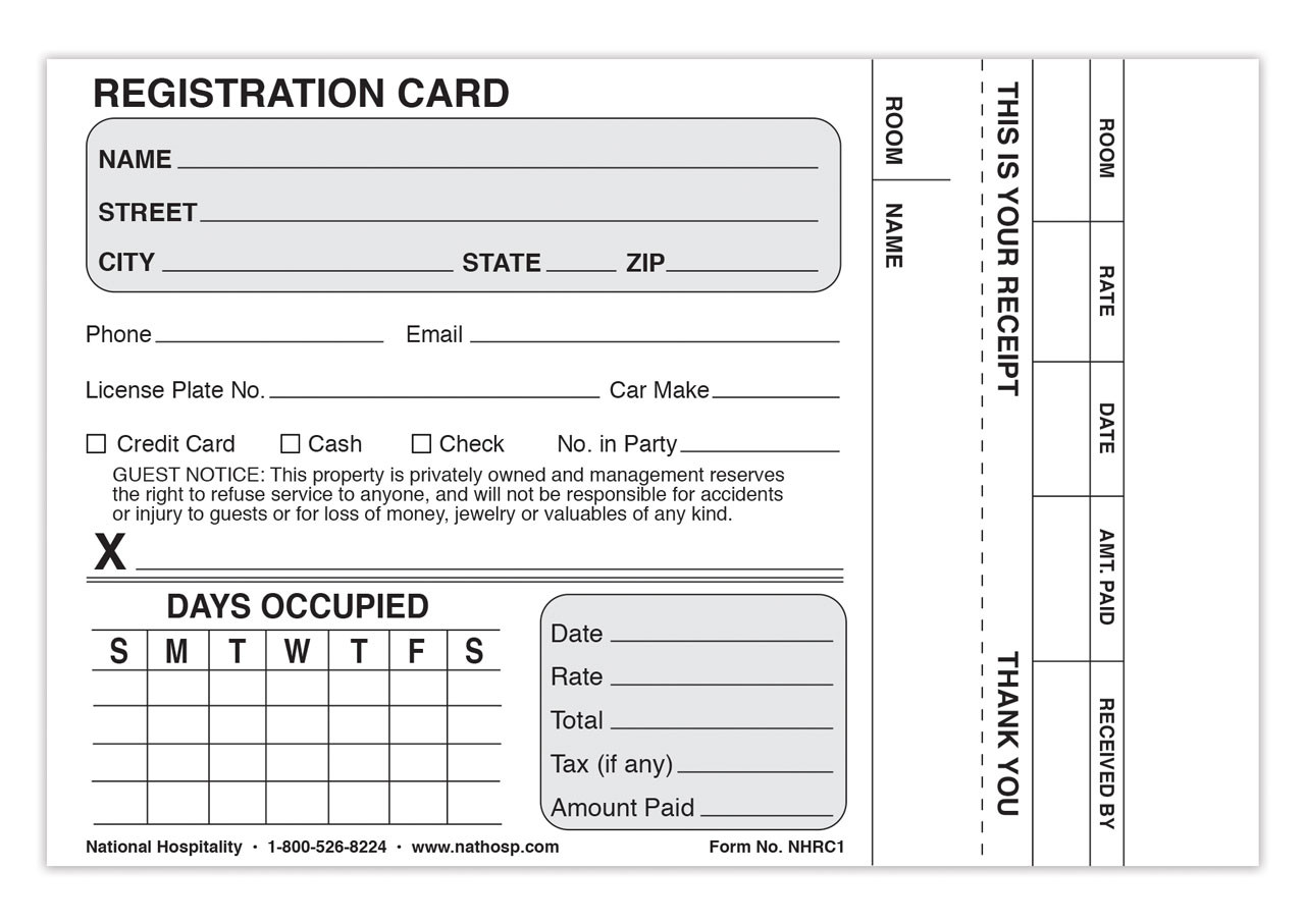 Registration Card With Guest Receipt (NHRC1) Registration Card With Guest Receipt (NHRC1)