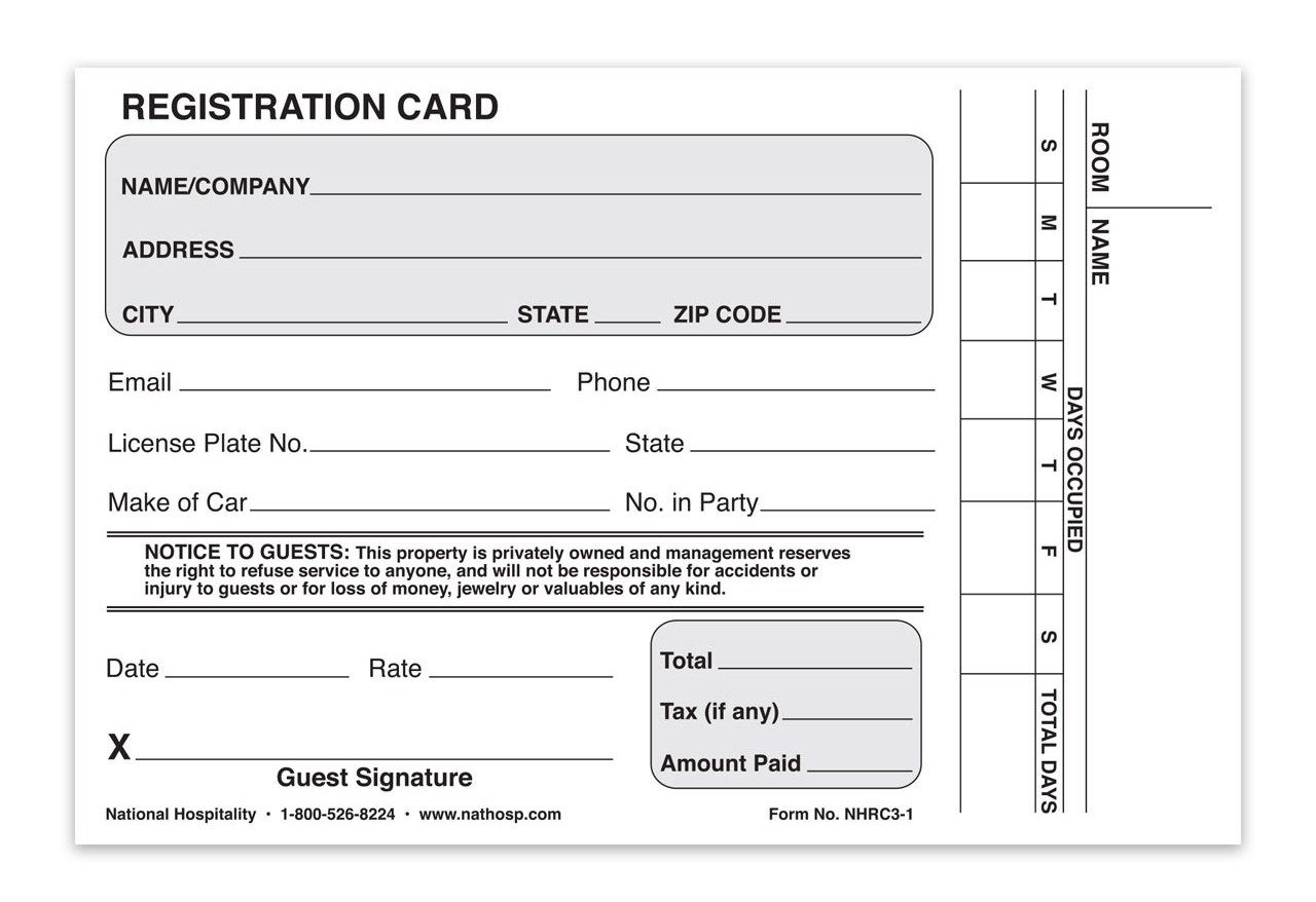 Plain or Numbered Hotel Registration Cards (NHRC3) Plain or Numbered Hotel Registration Cards (NHRC3)