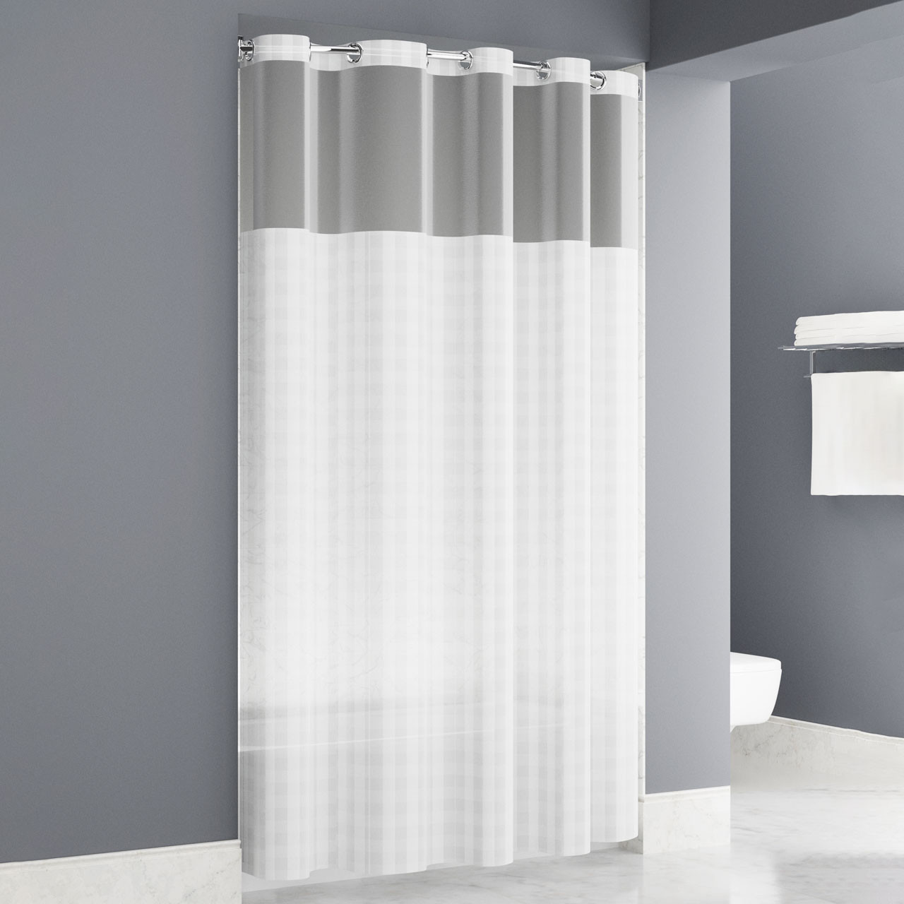 Inspire Frame Easy Hang White Polyester Shower Curtain Inspire Frame Easy Hang White Polyester Shower Curtain